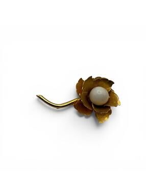 Castlecliff Gold Tone Floral Brooch with Faux Pearl Accent